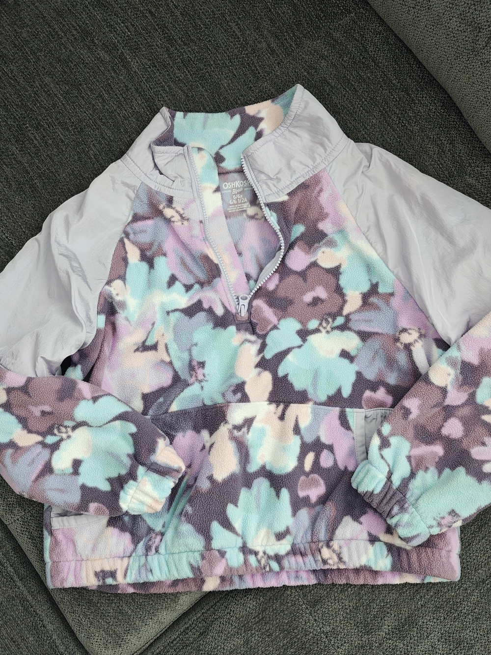 OshKosh B'gosh Pastel Floral Half-Zip Pullover Jacket - Lavender, Mint, Purple